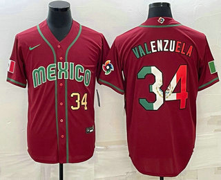 Mens Mexico Baseball #34 Fernando Valenzuela Number 2023 Red Blue World Baseball Classic Stitched Jersey3->2023 world baseball classic->MLB Jersey
